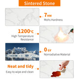 FATIVO Lot de 2 Tables Basses Gigognes: Table Basse Ronde de Salon Design Table à Café Moderne en Pierre Frittée Blanche avec Petite Table Basse en Verre Grise - 80x38.5cm + 50x45cm