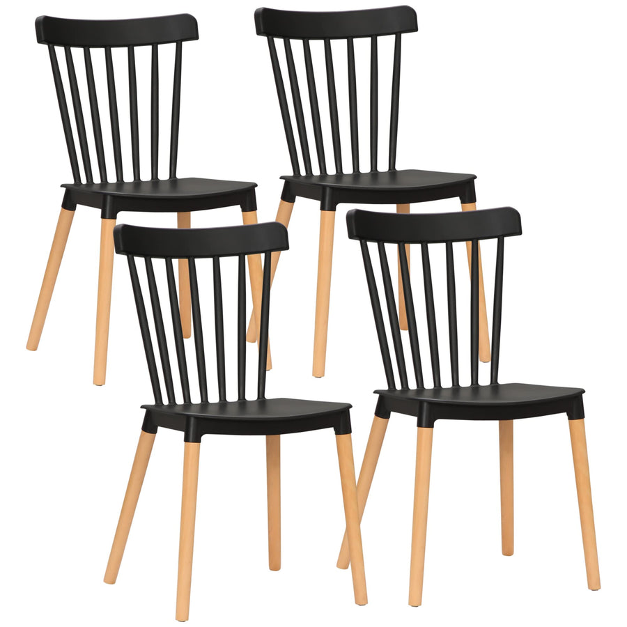 HOMCOM Lot de 4 chaises de salle à manger de style nordique avec dossier haut, siège en polypropylène et pieds en bois de hêtre, charge 120 kg, 48 x 52,5 x 83 cm, noir