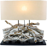 Guru-Shop Lampe de Table Marimbula, Fait Main Unique à Partir de Matériaux Naturels, Bois, Coton, 46x50x16 cm, Natureelights, Lampes de Table en Matériau Naturel