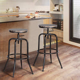 MEUBLE COSY Lot de 2 Tabouret de Bar Vintage Chaise Siège de Cuisine Hauteur réglable 69-77cm Pivotant sur 360° avec Repose-Pieds Style industriel Pieds Métal