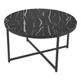 [en.casa] Table Basse pour Salon Meuble Rond Design pour Intérieur Panneau de Particules Mélaminé Acier Revêtu par Poudre 45 x 80 cm Noir Marbre Noir