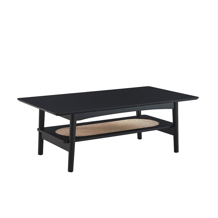 BAÏTA Table Basse Anatole Noir et cannage rotin