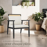 TecTake® Fauteuil Relax Fauteuil Salon Confortable en Bois Massif & Cannage, avec Coussins & Accoudoirs pour Salle à Manger, Salon, Chambre, Chaise Bureau, Allaitement, TV