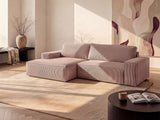 Vente-unique - Canapé d'angle Gauche Convertible en Velours côtelé Rose poudré Amelia