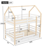 Lit cabane Enfant 90x200 avec Grands tiroirs,lit Mezzanine 90x200,lit superposé 2 Places 90x200,lit Enfant en Forme de Maison,lit Double,lit Maison en Bois de pin pour Enfant 90 x 200 cm,Blanc Bois