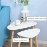 HOMCOM Lot de 2 Tables Basses gigognes Design scandinave Pieds en Bois et Plateau MDF Blanc