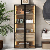 KOMHTOM Armoire de Rangement LED pour Salle de Bain avec Portes en Verre, Meuble Rangement Salle de Bain avec tiroirs Armoire de Toilette Moderne et Minimaliste vitrine en Verre (1)