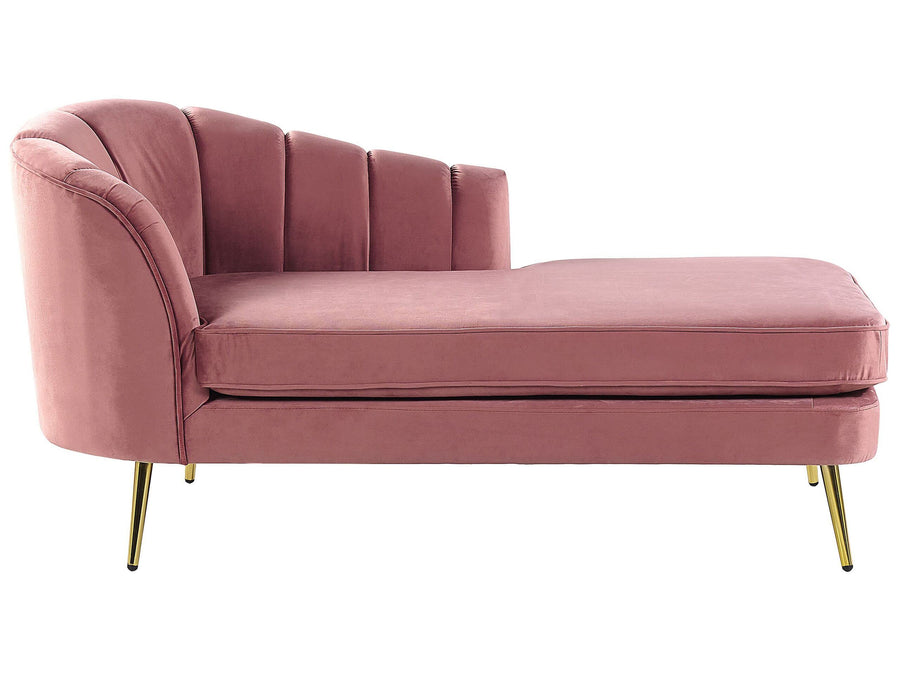 Chaise Longue Méridienne Côté Gauche en Velours Rose avec Pieds Métalliques Dorés Design 100 % Glamour et Rétro Confortable et Élégante Beliani Chaise Longue Méridienne Côté Gauche en Velours Rose avec Pieds Métalliques Dorés Design 100 % Glamour et Rétro Confortable et Élégante Beliani
