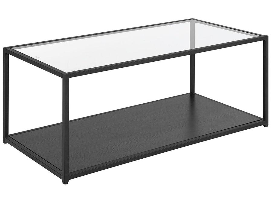 Table Basse Rectangulaire en Verre et Métal Noir avec Plateau de Rangement en Imitation Bois Noir Design Minimaliste pour Salon Moderne Beliani Table Basse Rectangulaire en Verre et Métal Noir avec Plateau de Rangement en Imitation Bois Noir Design Minimaliste pour Salon Moderne Beliani