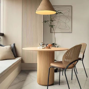 Table de salle à manger ronde en bois de pin avec socle en bois – Parfaite pour la cuisine, la salle à manger ou le restaurant – Design élégant et simple en bois massif – Idéal pour les pauses café de