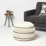 HOMESCAPES Pouf bohème Sahara Noir et Blanc, Pouf berbère en Coton et Laine, Pouf Rond macramé