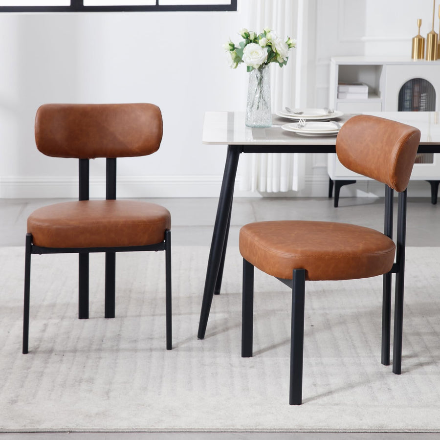 Ya-Home Chaises de Salle à Manger à la Mode Lot de 2 Chaises Salle Manger en Cuir PU avec Pied Métal, Chaise de Cuisine Confortable, Marron