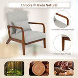 COSTWAY Fauteuil de Salon 1 Place, Fauteuil Relax Rembourré avec Coussin Lombaire, Cadre en Bois Massif de Caoutchouc & Patins Antidérapants, Fauteuil de Lecture pour Bureau, Charge 150 KG(Gris)