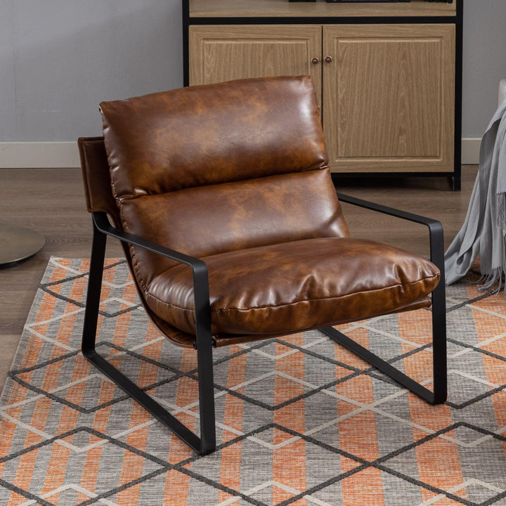 chairus Fauteuil de Loisirs en Cuir PU Modern Chaise de Relaxation pour Salon Fauteuil de Chambre avec Cadre en Métal (Marron) chairus Fauteuil de Loisirs en Cuir PU Modern Chaise de Relaxation pour Salon Fauteuil de Chambre avec Cadre en Métal (Marron)