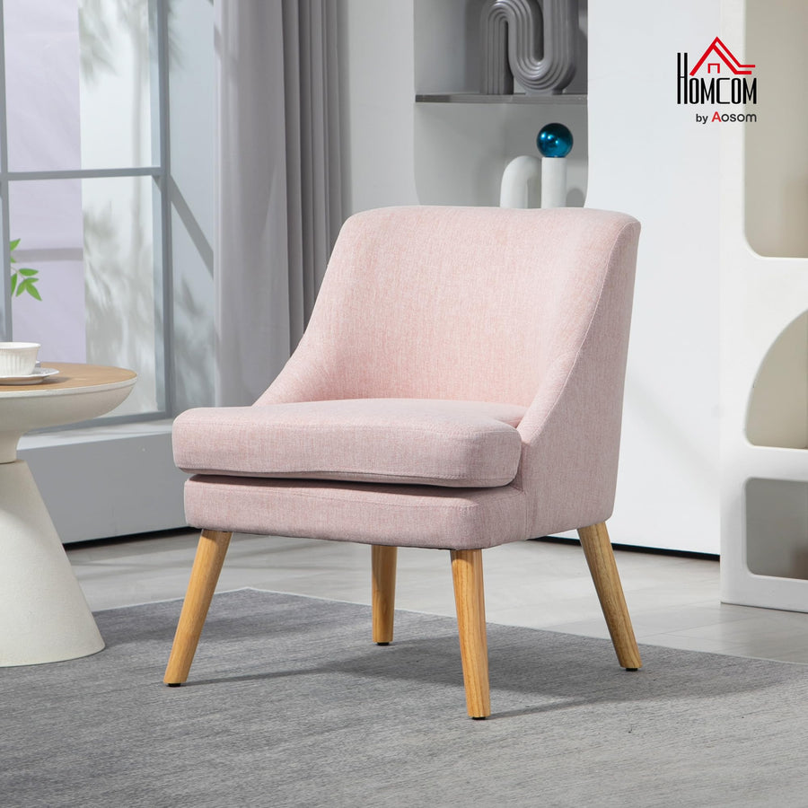 HOMCOM Fauteuil Lounge avec Aspect Lin, accoudoirs, rembourré Fauteuil Relax avec Pieds en Bois, pour Salon, Chambre, Rose