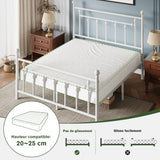 MUTICOR Lit métal 140x200 cm avec tête et Pied de lit, Rangement, Blanc