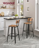 VASAGLE Tabouret Bar Industriel, Lot de 2, Chaise Bar Cuisine, avec Dossier, Cadre en Acier, Montage Facile, Style Industriel, Marron Rustique et Noir d'encre LBC078B01
