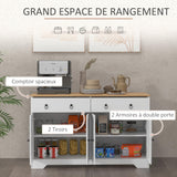 HOMCOM Buffet Meuble de Rangement Armoire de Cuisine Style Rural 2 tiroirs et 2 placards avec étagères à hauteurs réglables - dim. 121L x 37l x 75H cm Blanc