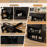 DHHU Îlot Central Cuisine avec Plan de Travail Extensible 122.5–195.5 cm, Table de Bar avec 3 Tiroir et 1 Porte de Rangement, Espace Rangement de Ouvert, pour 2-6 Personnes (Noir-6S)
