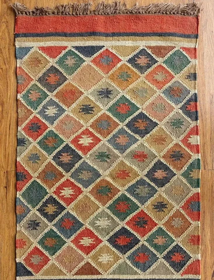 THE PIKKU INTERNATIONAL Kilim P-KLM19 Tapis rectangulaire en laine et jute tissé à la main pour maison moderne, salon, chambre à coucher 180 x 240 cm