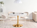Table de Cuisine Ronde Minimaliste ø 120 cm Base en Métal Plateau MDF Effet Marbre Blanc Boca