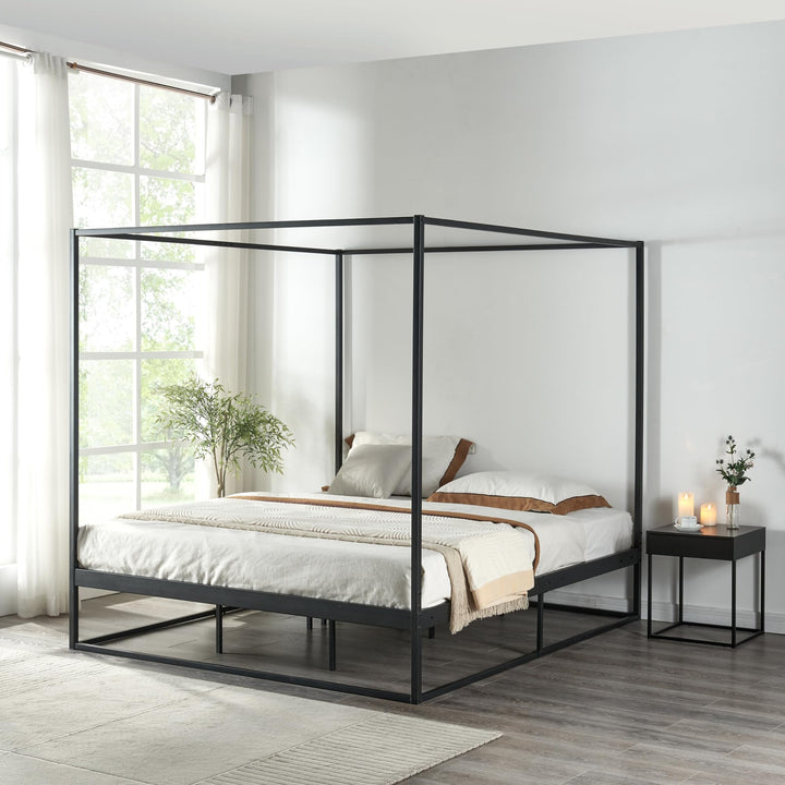 [en.casa] Cadre de Lit à Baldaquin avec Sommier à Lattes Lit Double Adulte Cadre à Lattes sur Pied Design Élégant Stable Capacité de Charge 200 kg Chambre à Coucher Métal 160 x 200 cm Noir