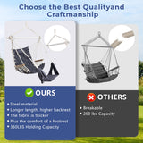 SUNWAY Chaise hamac avec repose-pieds réglable et appuie-tête - Tissu matelassé et barre d'écartement en acier - Capacité de 158,8 kg - Chaise suspendue avec accoudoirs en bois pour porche/jardin