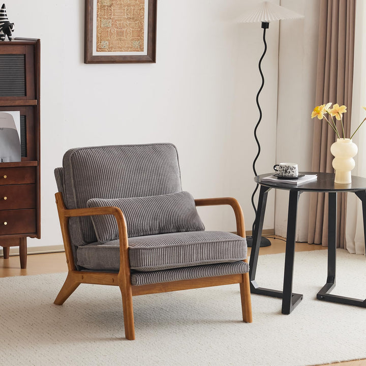 Bonnlo Fauteuil de Salon en Velours Côtelé, Chaise d Bonnlo Fauteuil de Salon en Velours Côtelé, Chaise d'Appoint Relaxation avec Cadre en Bois, Siège Confortable pour Salon, Chambre, Terrasse, 65 x 80 x 78 cm (Gris Clair)