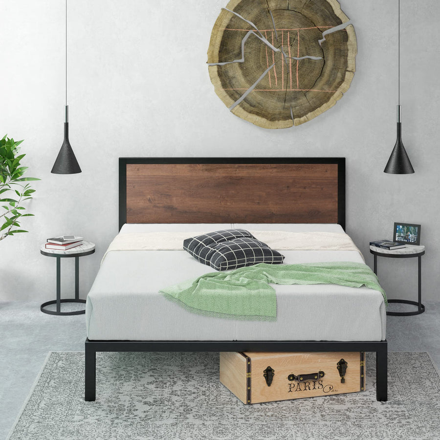 Zinus Mory Lit 140x190 cm - Hauteur du cadre de lit 30 cm - Plate-forme en métal et bois avec tête de lit - Marron Zinus Mory Lit 140x190 cm - Hauteur du cadre de lit 30 cm - Plate-forme en métal et bois avec tête de lit - Marron