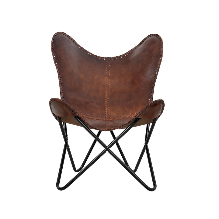 Chaise papillon vintage en cuir marron avec accoudoirs | Chaise papillon en cuir véritable marron clair pour décoration d Chaise papillon vintage en cuir marron avec accoudoirs | Chaise papillon en cuir véritable marron clair pour décoration d'intérieur | Chaise faite à la main présentée par Shy Shy Let's The Sky