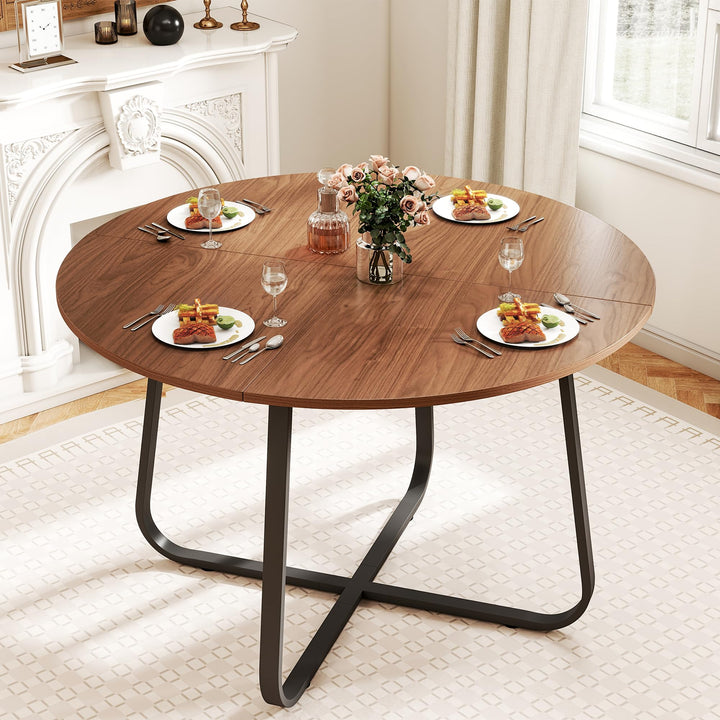 Suuiwau Table de salle à manger ronde 120 cm en bois marron noyer moderne pour cuisine, salon, salle à manger, terrasse, cour, café, bureau et autres endroits
