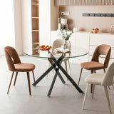 Binrrio Table de salle à manger ronde en verre de 120 cm, table de cuisine moderne pour 6 personnes avec pieds en métal noir, table de salle à manger transparente pour la maison, le bureau, la salle à