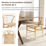COSTWAY Chaise Wishbone Style Scandinave, Chaises avec Cadre en Métal, Dossier en Y, Assise Tressée, Chaise Design pour Salle à Manger, Salon, Bureau (Naturel,2)