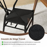 COSTWAY Chaise Wishbone Style Scandinave, Chaises avec Cadre en Métal, Dossier en Y, Assise Tressée, Chaise Design pour Salle à Manger, Salon, Bureau (Noir,2)