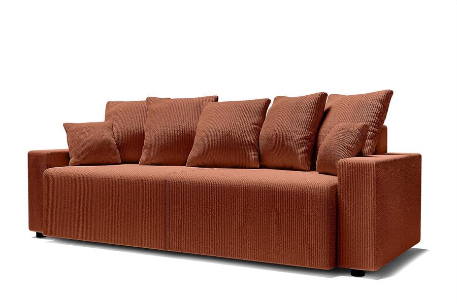 BAÏTA Canapé Droit Alma 3 Places Convertible en Velours côtelé Terracotta