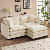 Canapé modulable 2 places L 198 cm, chenille beige, double coussins