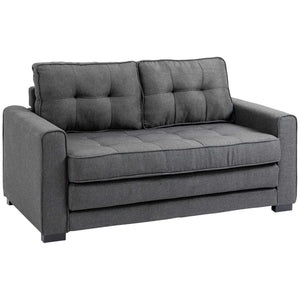 HOMCOM Canapé Convertible 2 Places canapé-lit avec Dossier capitonné, Coussins et Matelas Pliable au Sol, canapé en Tissu Effet Lin pour Salon, Chambre d'amis, 147,5 x 75 x 85 cm, Gris