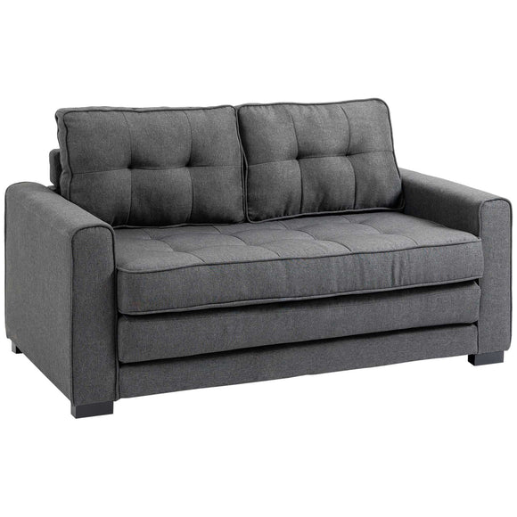 HOMCOM Canapé Convertible 2 Places canapé-lit avec Dossier capitonné, Coussins et Matelas Pliable au Sol, canapé en Tissu Effet Lin pour Salon, Chambre d'amis, 147,5 x 75 x 85 cm, Gris