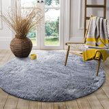 Tapis Chambre Rond Moderne Design Tapis Salon Shaggy Poils Longs Ronde Interieur Anti Slip Décor Moderne Ultra Doux De Peluche De Pièce De Maison De Pépinière De Carpettes(Gris, Diamètre 140cm)