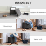 HOMCOM Coffre Pouf Rangement 30 L Couvercle Amovible 40 x 40 x 40 cm Gris