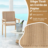 COSTWAY Ensemble de 2 Chaises de Jardin avec Cadre en Bois Massif, Chaises de Salle à Manger pour Patio avec Siège en Corde Tressée, Chaises d'Extérieur pour Balcon, Porche, Salon
