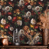 VEELIKE Papier Peint Fleuri Pivoine Vintage Papier Peint Floral Foncé Bouquet Papier Peint Adhesif Rouleau Fleur Papillon Papier Peint Mural Papier Collant pour Meuble Chambre Salon 44,5cm × 300cm
