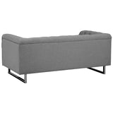 Canapé Fixe 2 Places Style Chesterfield Capitonnés en Tissu Gris Clair avec Pieds en Acier Inox Top Tendance pour Salon Chic et Glamour Beliani