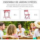 Outsunny Salon de Jardin Bistro Pliable - Table Ronde Ø 60 cm avec 2 chaises Pliantes - métal thermolaqué Rouge