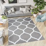 TAPISO Luxury Tapis Poils Ras Moderne Gris Blanc Géométrique Trèfle Marocain Tapis Salon Chambre Adulte Salle à Manger Bureau Oeko-TEX Résistant 160 x 220 cm