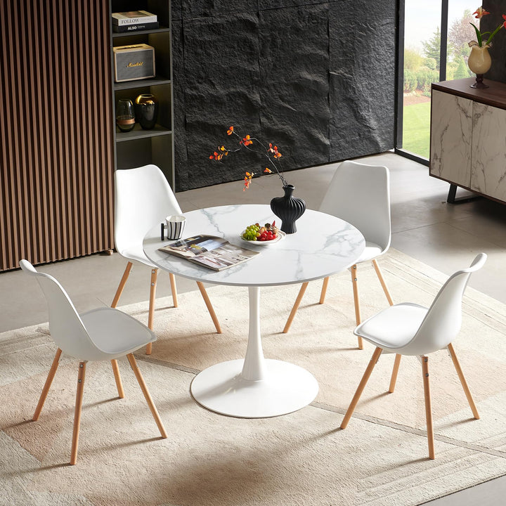 buybyroom Table de Salle à Manger, Ronde, Moderne, Table de Bar, Bureau, Convient pour la Cuisine, la Salle à Manger, Le Salon et Le Bureau, pour 2 à 4 Personnes, diamètre 100 cm, Couleur marbre