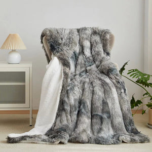 Wajade Couverture en Fausse Cachemire Fourrure en Peluche, Gris Crème, Couverture Polaire Haute Qualité, Poil Long Douce et Confortable, Plaid Canape 160 x 200 cm