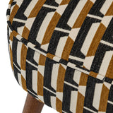 Atmosphera Créateur d'Intérieur - Fauteuil Chiara Tissu Chenille Noir Ocre Rétro Vintage Bois Hévéa Accoudoirs Semi-Ferme pour Salon, Bureau, Chambre