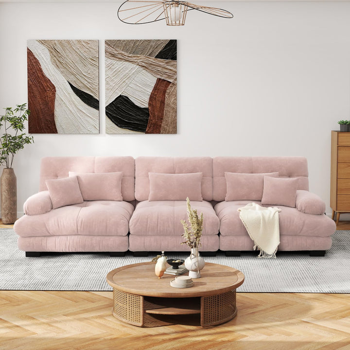 SoarFlash Canapé modulaire 3 Places Salon Moderne - Chenille, Bois Massif, reposes-Bras, Rose Clair, 77×313cm SoarFlash Canapé modulaire 3 Places Salon Moderne - Chenille, Bois Massif, reposes-Bras, Rose Clair, 77×313cm