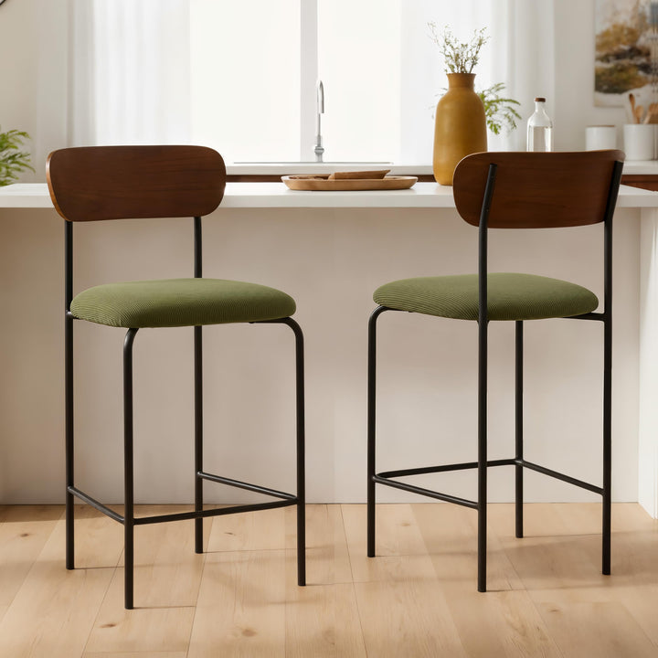 Sicaan Lot de 2 tabourets de Bar 66 cm placage frêne Velours côtelé Kaki - 95,5x46x52,5 cm - Collection Olivia - Pieds métal Noir - Style scandinave - Kit Sicaan Lot de 2 tabourets de Bar 66 cm placage frêne Velours côtelé Kaki - 95,5x46x52,5 cm - Collection Olivia - Pieds métal Noir - Style scandinave - Kit